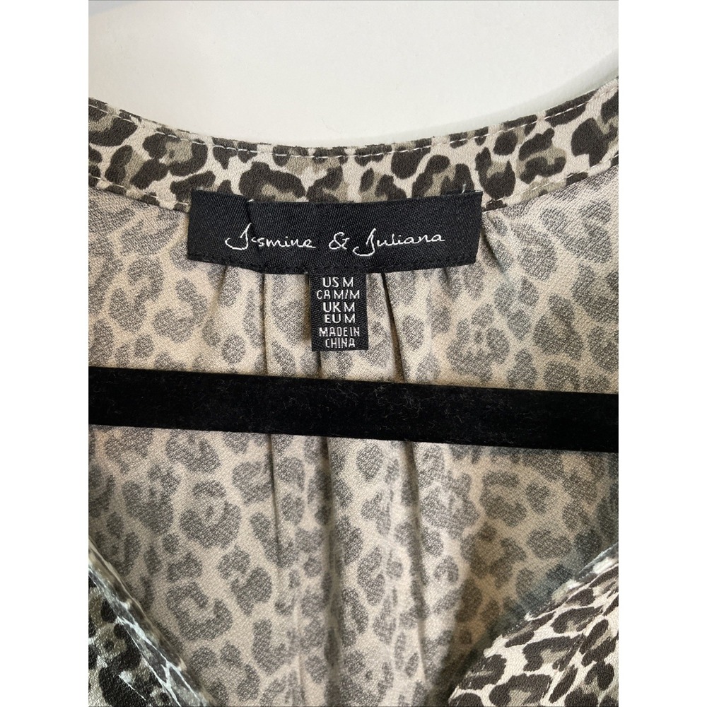 Jasmine & Juliana M Leopard Print Tunic Top Tan Black Stretch Boho Blouse - Picture 6 of 11